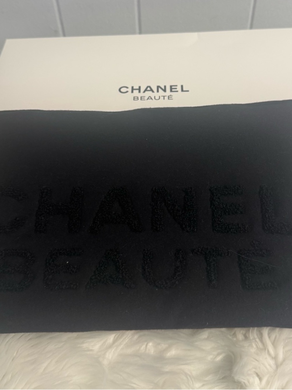 CHANEL Black Velvet Logo Pouch